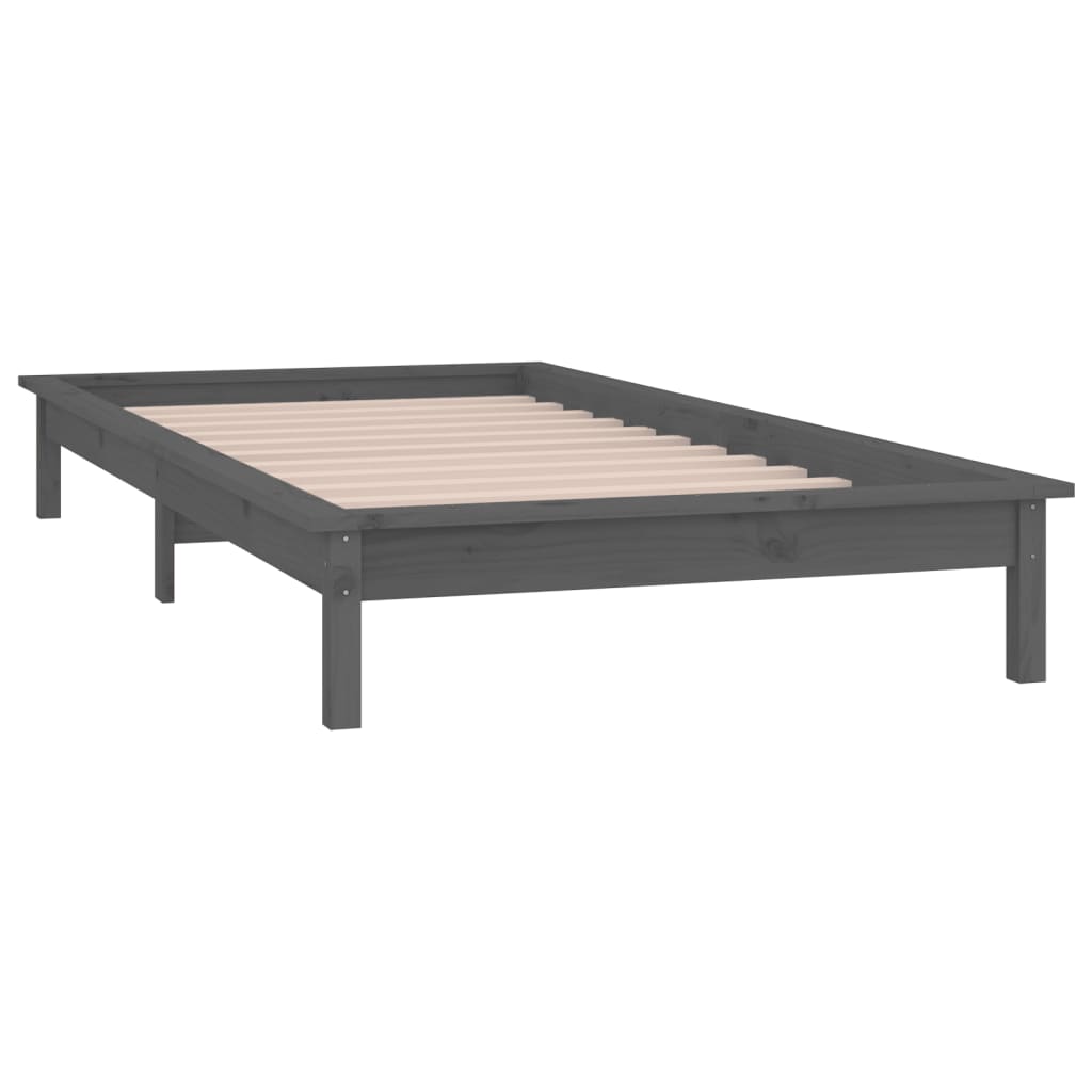 LED okvir kreveta sivi 75x190 cm za jednu osobu masivno drvo