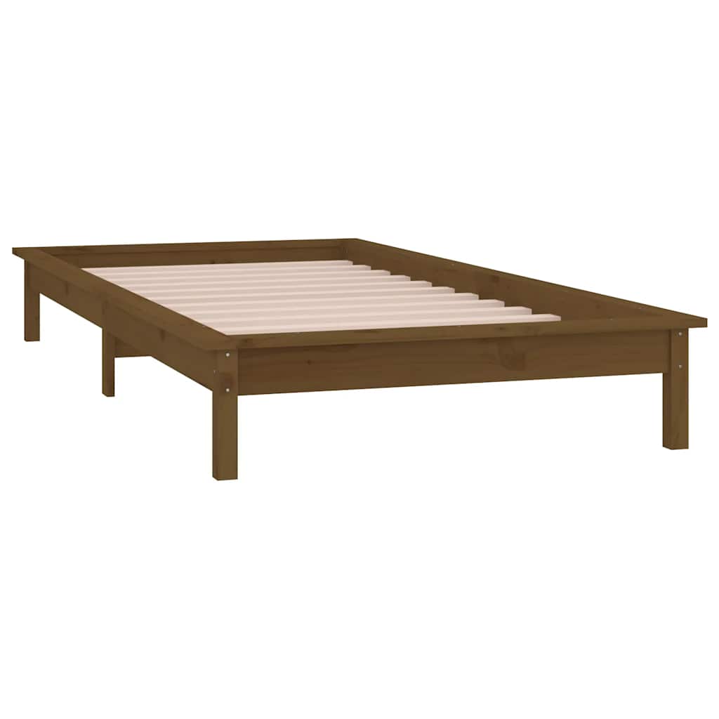 LED okvir kreveta boja meda 90 x 190 cm mali od masivnog drva
