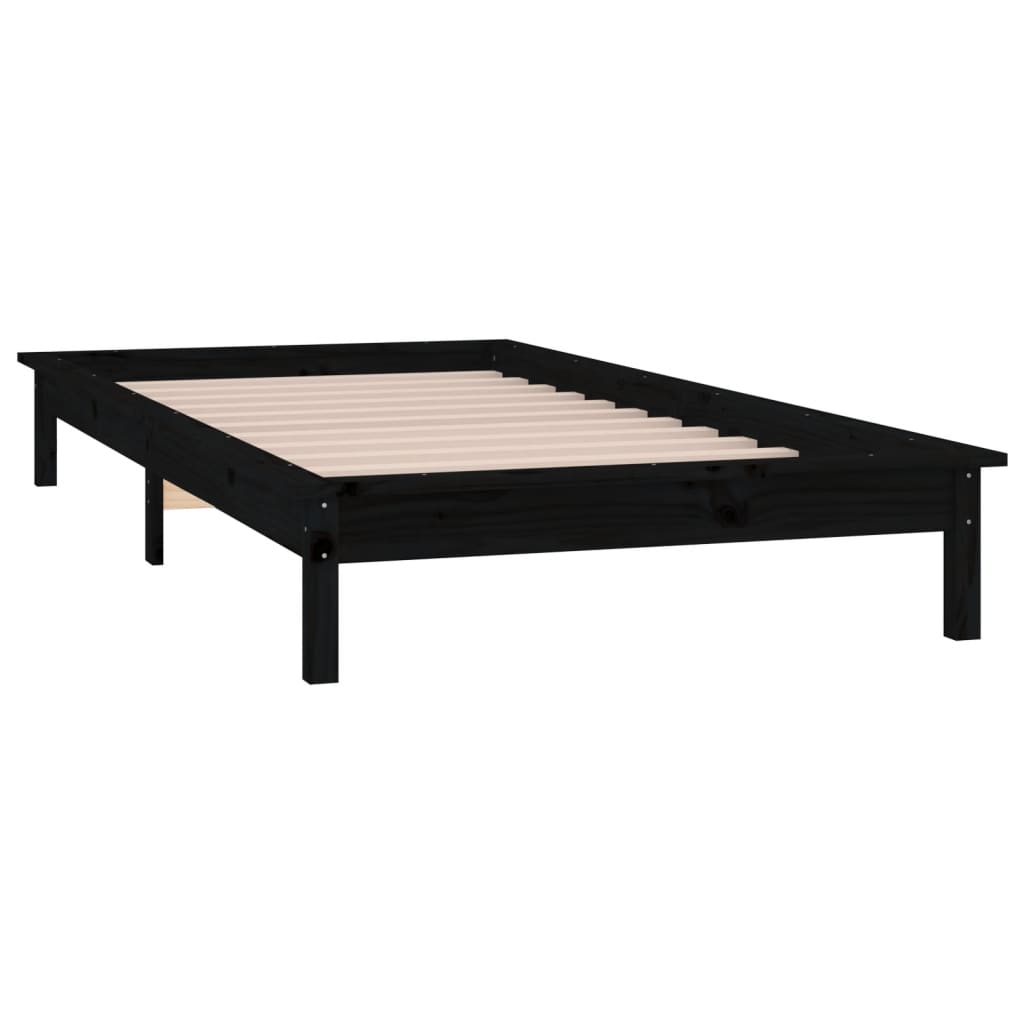 LED okvir kreveta crni 90 x 190 cm mali od masivnog drva
