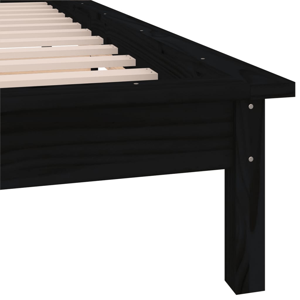 LED okvir kreveta crni 90 x 190 cm mali od masivnog drva
