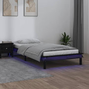 LED okvir kreveta crni 90 x 190 cm mali od masivnog drva