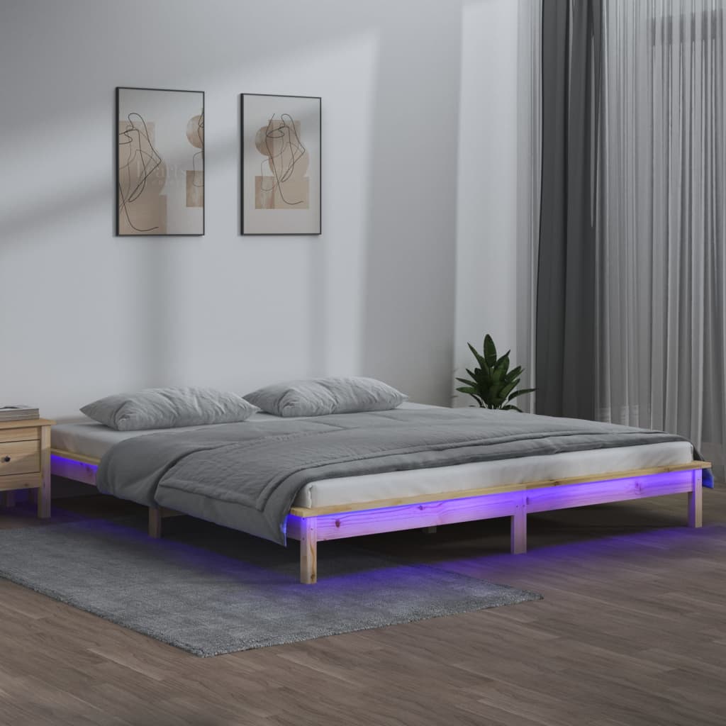 LED okvir kreveta 120 x 190 cm mali bračni od masivnog drva