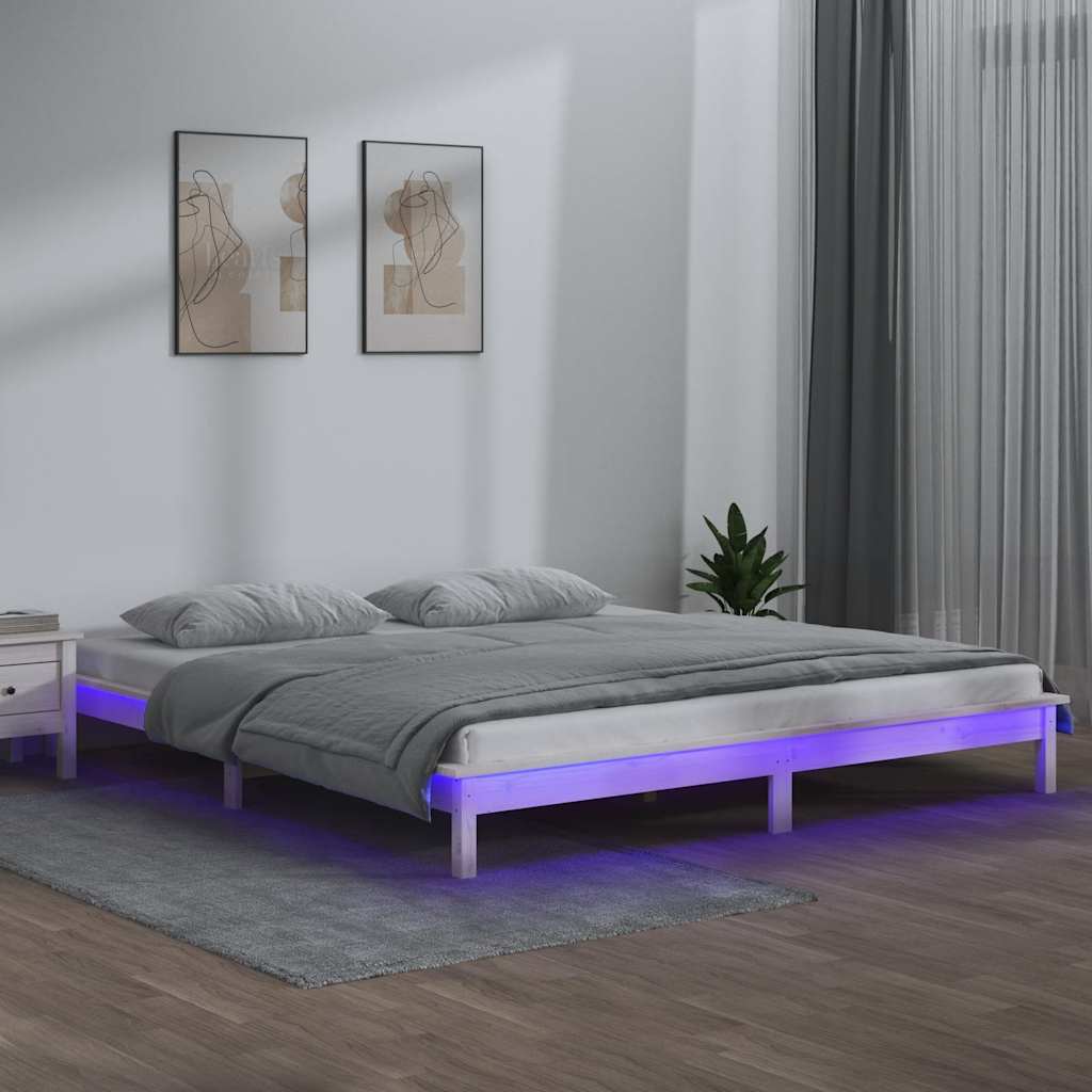 LED okvir kreveta bijeli 120x190 cm mali bračni masivno drvo