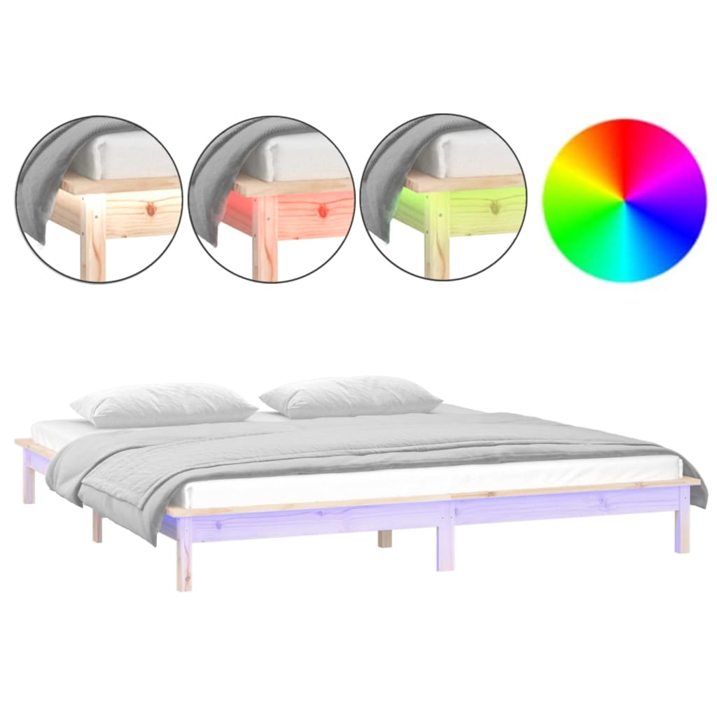 LED okvir kreveta 135 x 90 cm bračni od masivnog drva