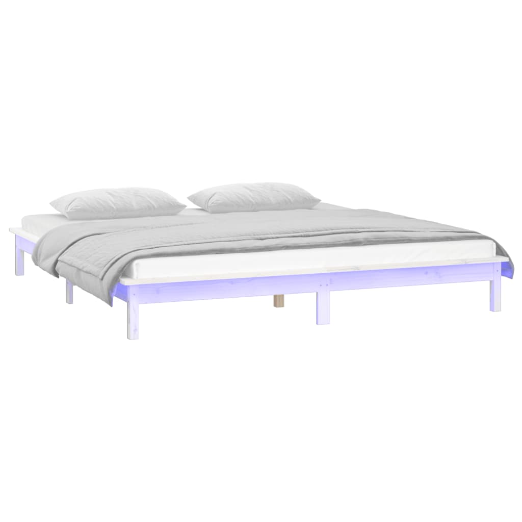 LED okvir kreveta bijeli 135 x 190 cm bračni od masivnog drva
