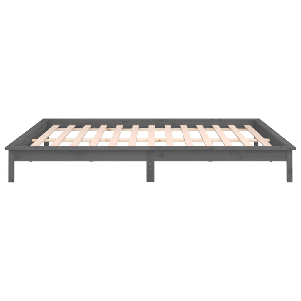 LED okvir za krevet sivi 140 x 190 cm od masivnog drva