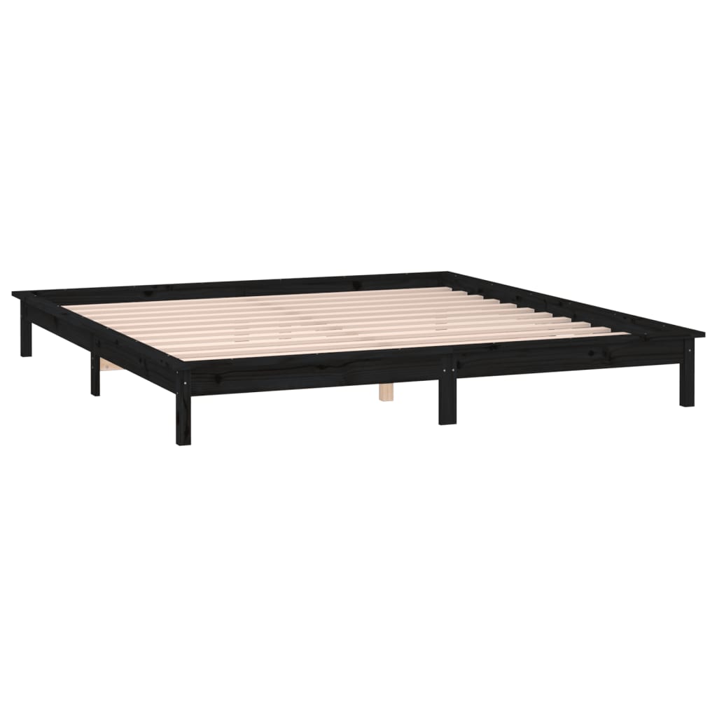 LED okvir za krevet crni 140 x 190 cm od masivnog drva
