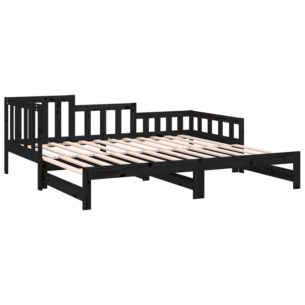 Dnevni ležaj na izvlačenje crni 2x (80x200) cm masivna borovina
