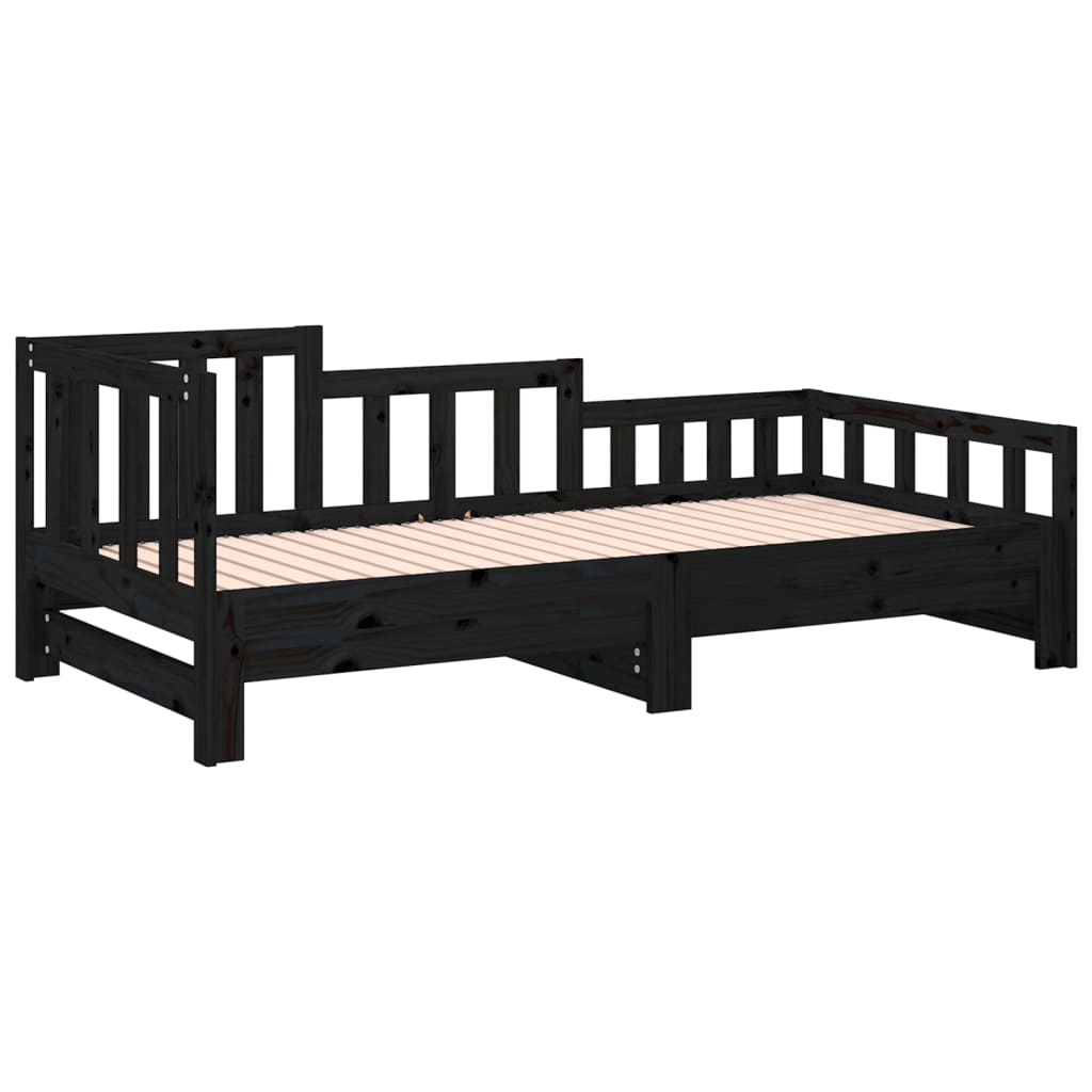 Dnevni ležaj na izvlačenje crni 2x (80x200) cm masivna borovina