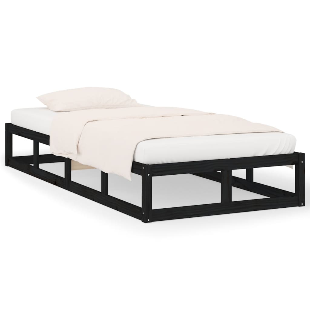 Okvir za krevet crni 90 x 200 cm od masivnog drva
