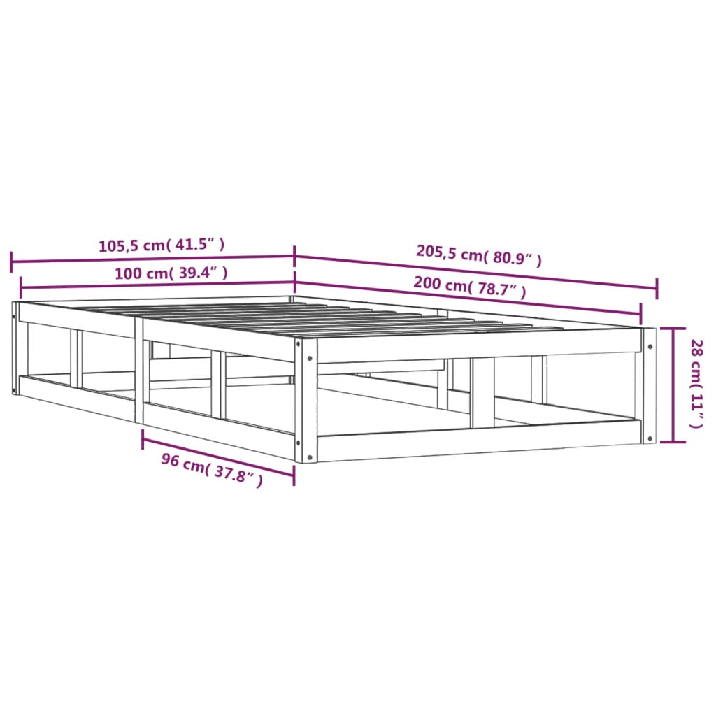 Okvir za krevet 100 x 200 cm od masivne borovine