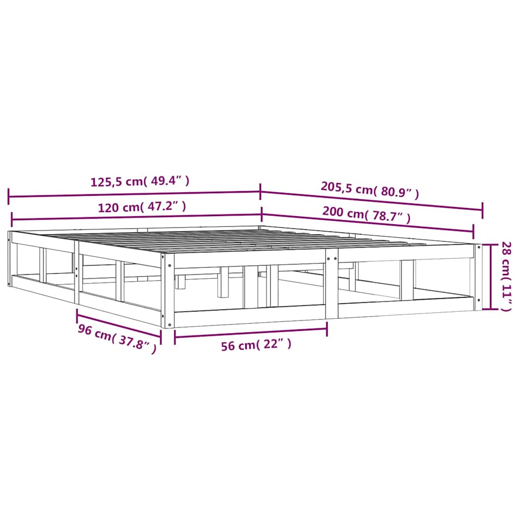 Okvir za krevet bijeli 120 x 200 cm od masivnog drva