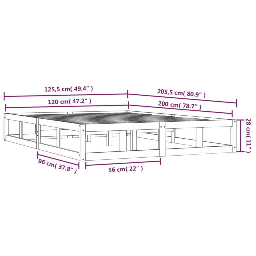 Okvir za krevet crni 120 x 200 cm od masivnog drva
