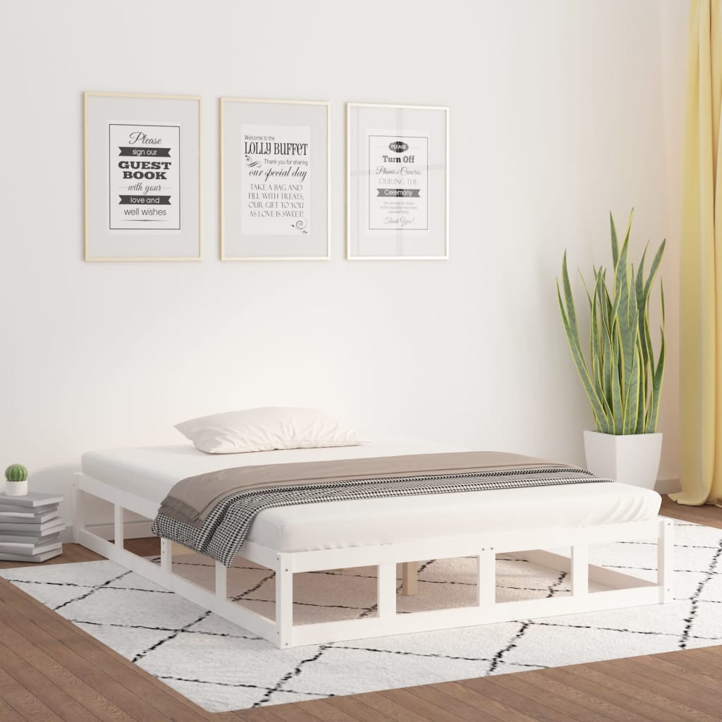 Okvir za krevet od masivnog drva bijeli 150 x 200 cm veliki