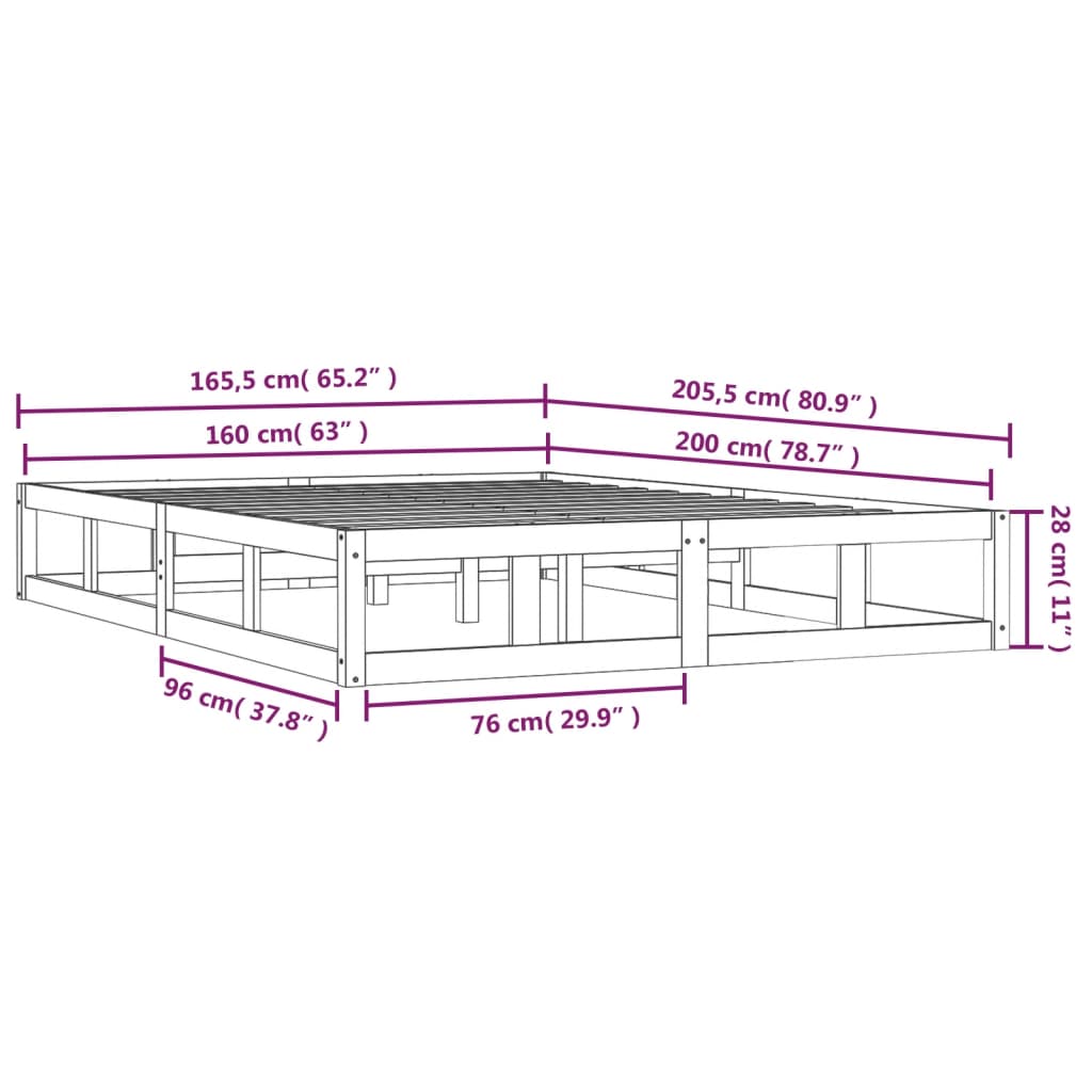Okvir za krevet crni 160x200 cm od masivne borovine