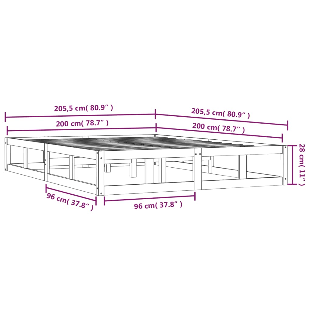 Okvir za krevet 200 x 200 cm od masivne borovine