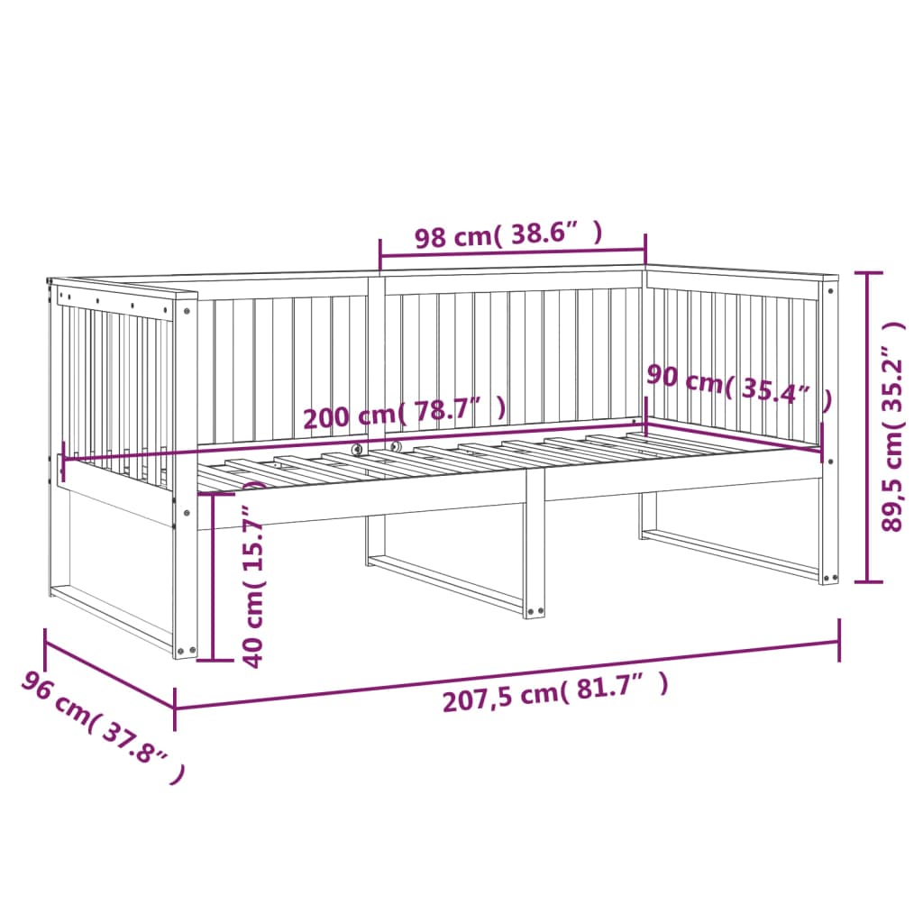 Dnevni krevet bez madraca 90 x 200 cm od masivne borovine