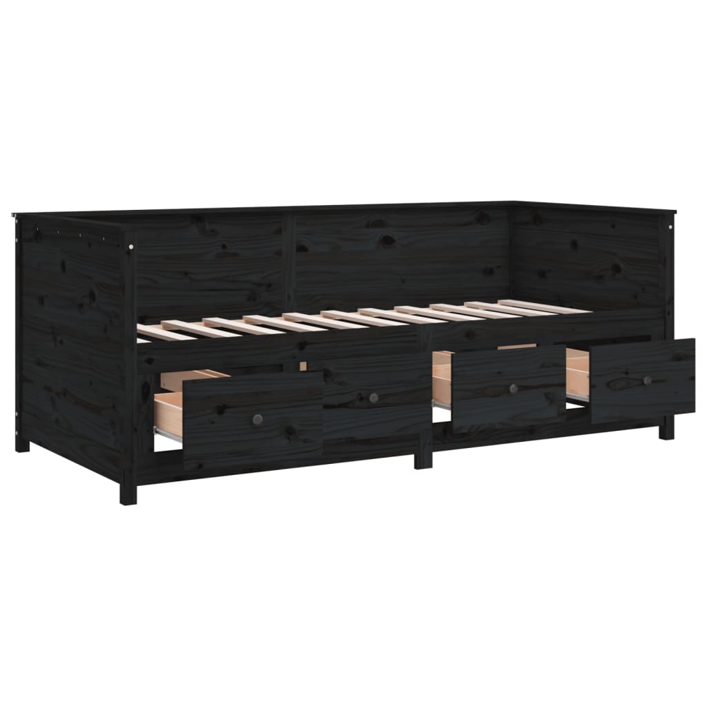 Dnevni ležaj crni 75x190 cm od masivne borovine