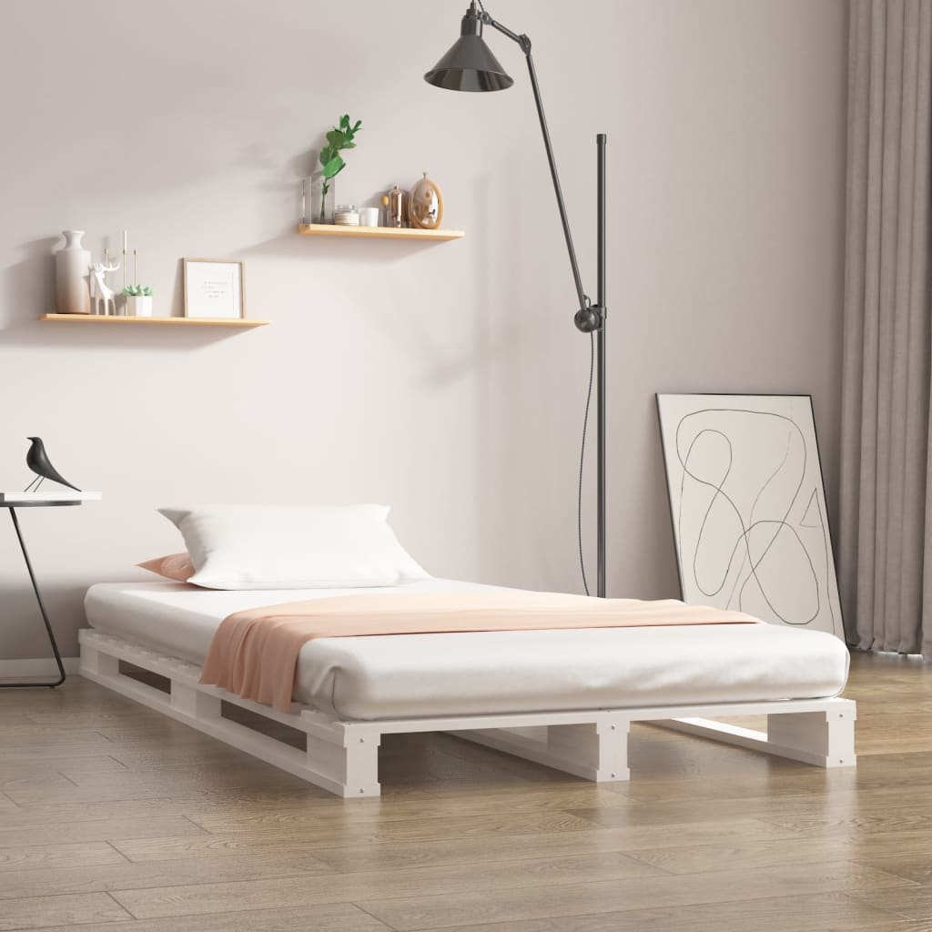 Krevet od paleta bijeli 90 x 200 cm od masivne borovine