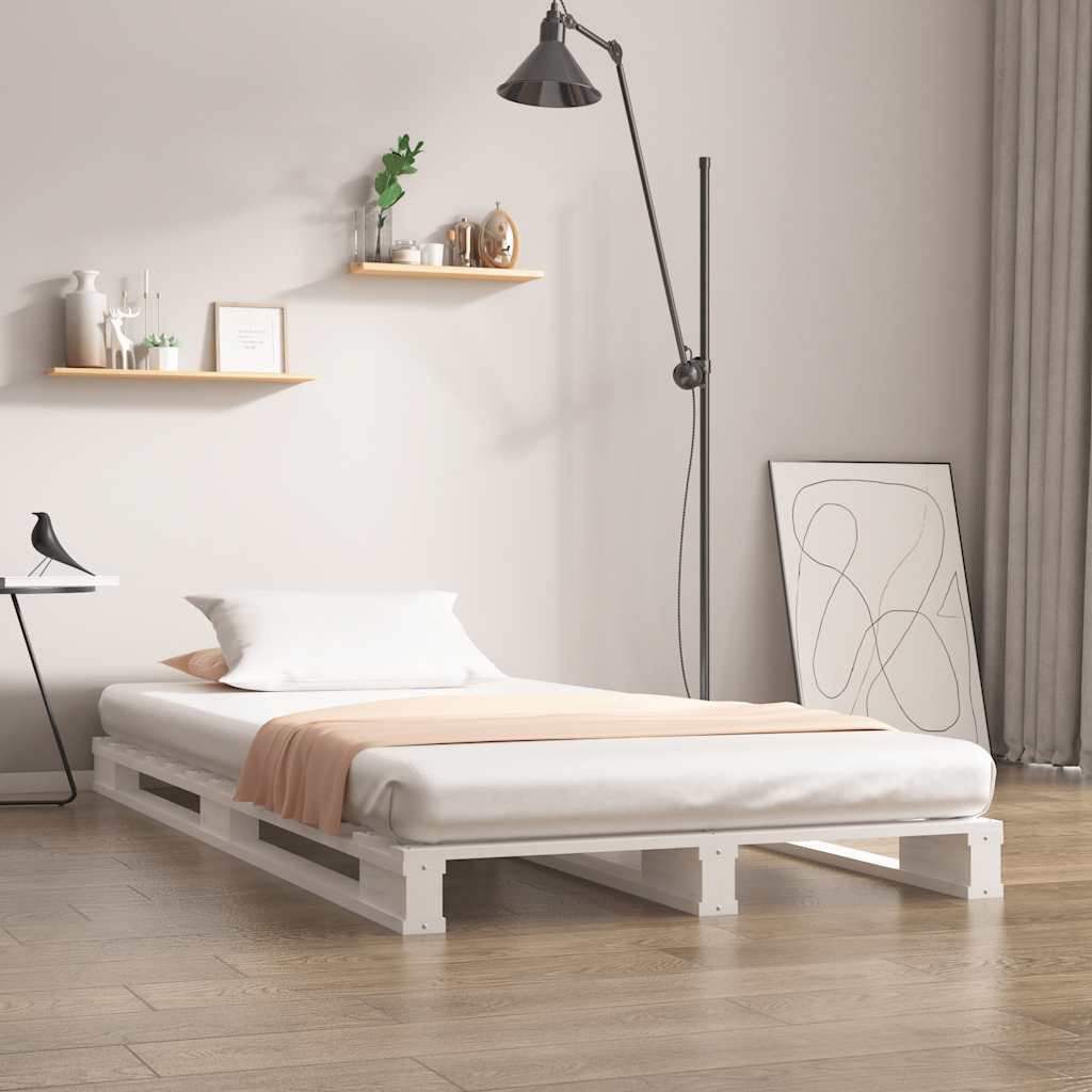 Krevet od paleta bijeli 100 x 200 cm od masivne borovine