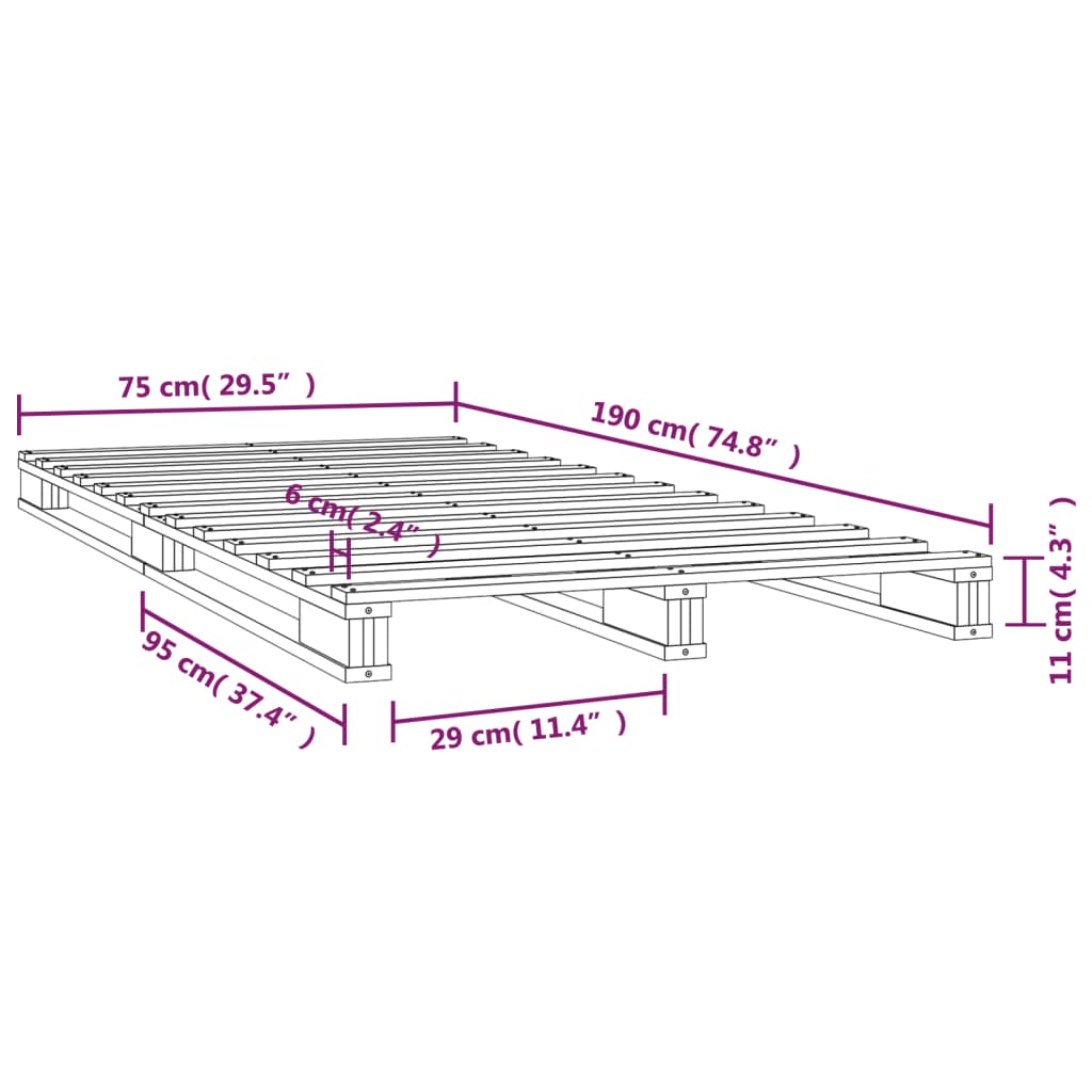 Krevet od paleta bijeli 75x190 cm od masivne borovine mali