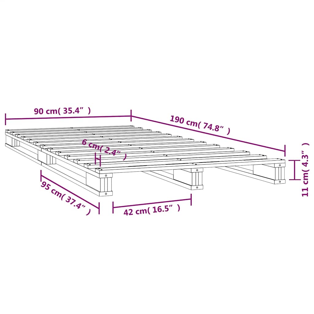 Krevet od paleta bijeli 90x190 cm od masivne borovine mali