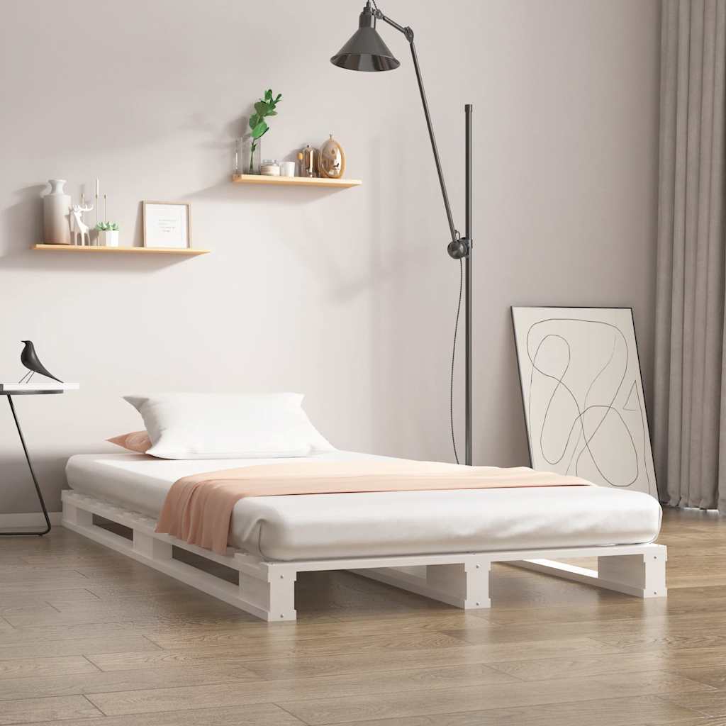 Krevet od paleta bijeli 90x190 cm od masivne borovine mali