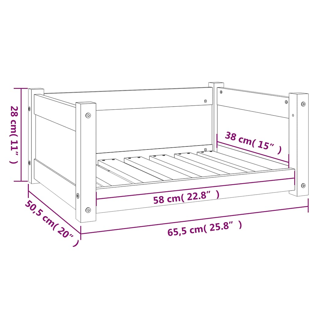 Krevet za pse 65,5x50,5x28 cm Masivni borov drvo