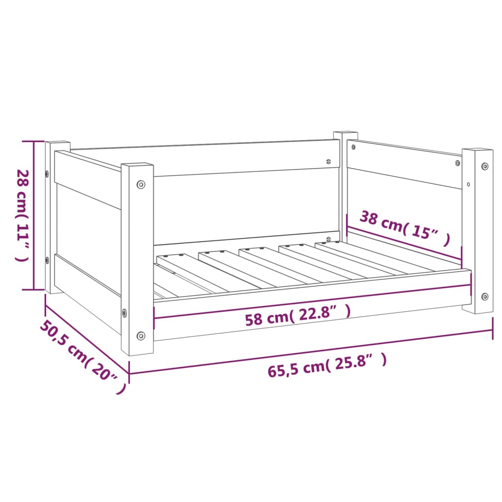 Krevet za pse Bijeli 65,5x50,5x28 cm Masivni borov drvo