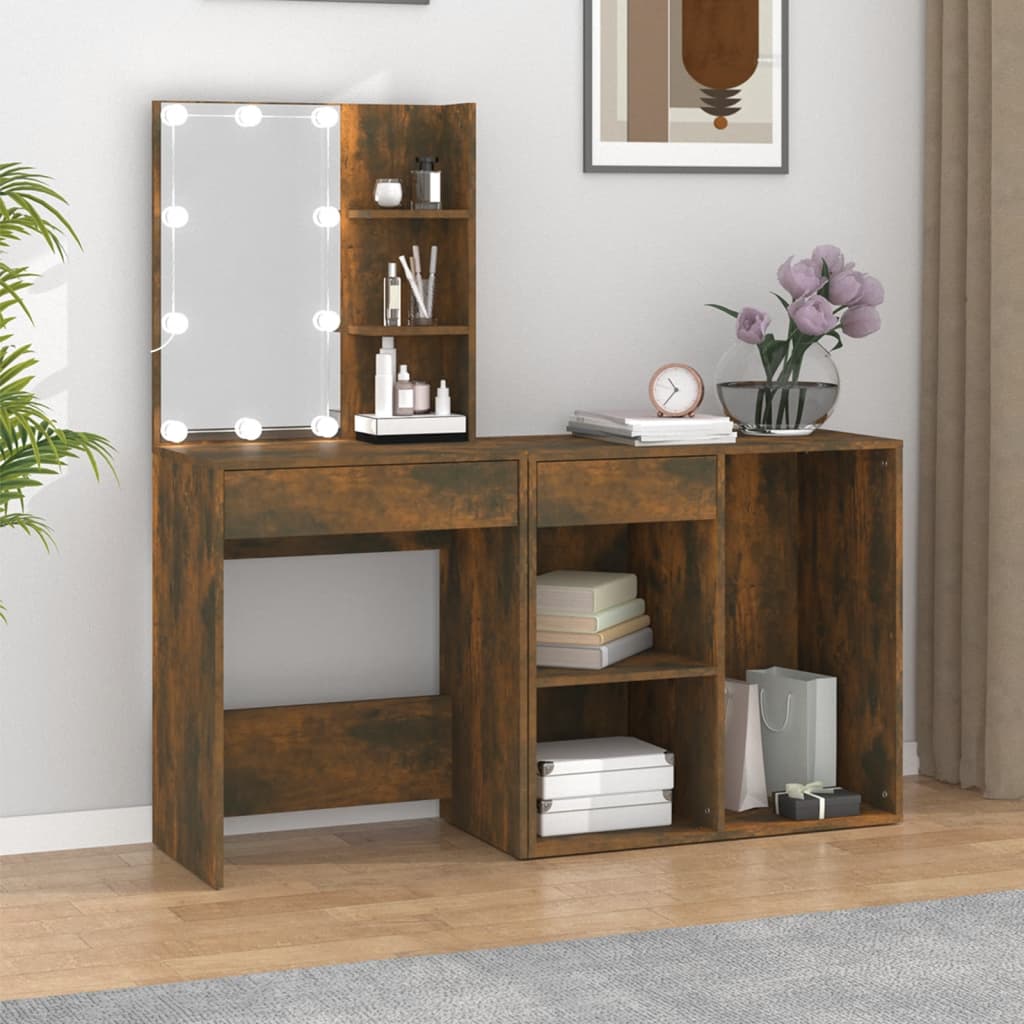 LED toaletni stolić s ormarićem boja hrasta konstruirano drvo