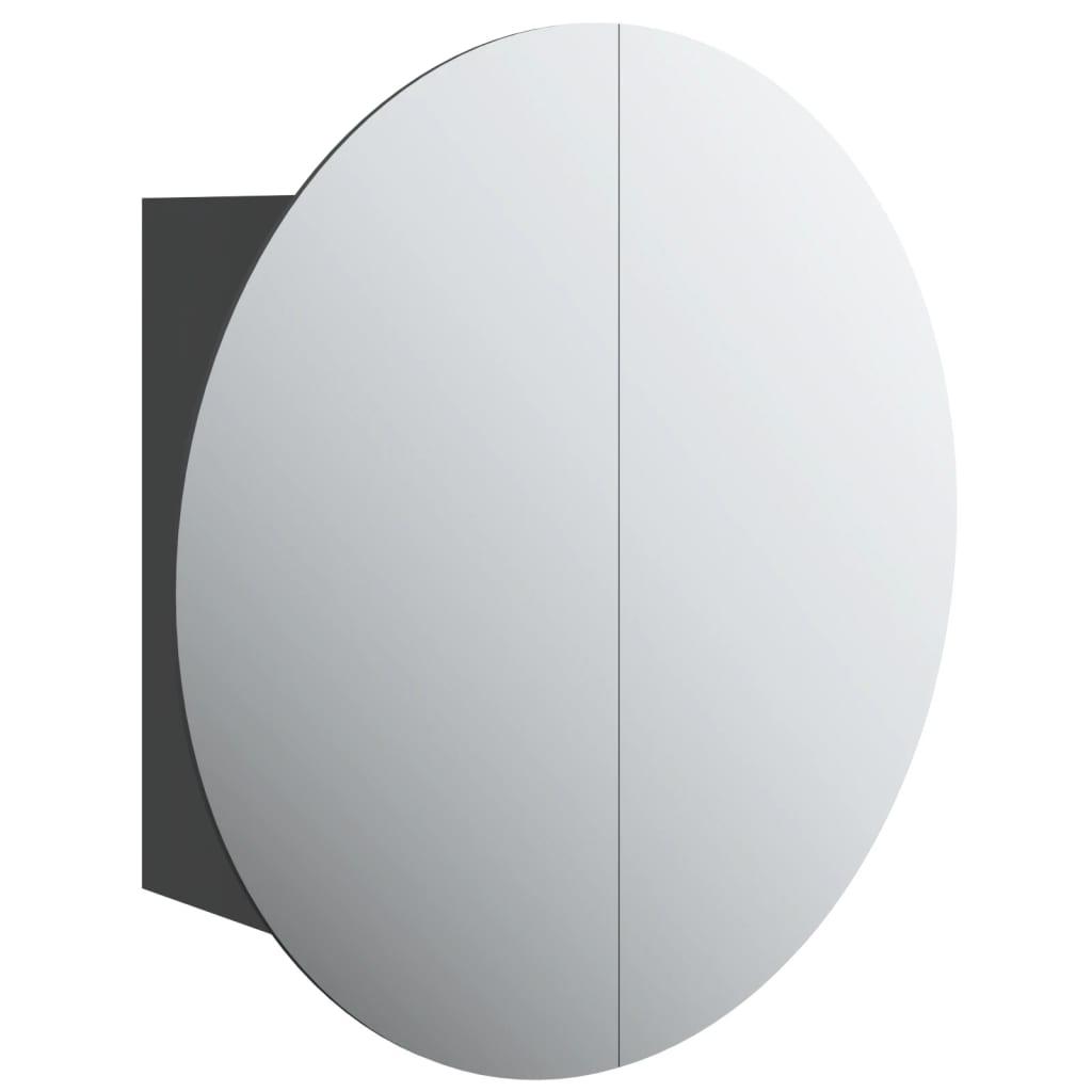 Kupaonski ormarić s okruglim ogledalom LED crni 40x40x17,5 cm