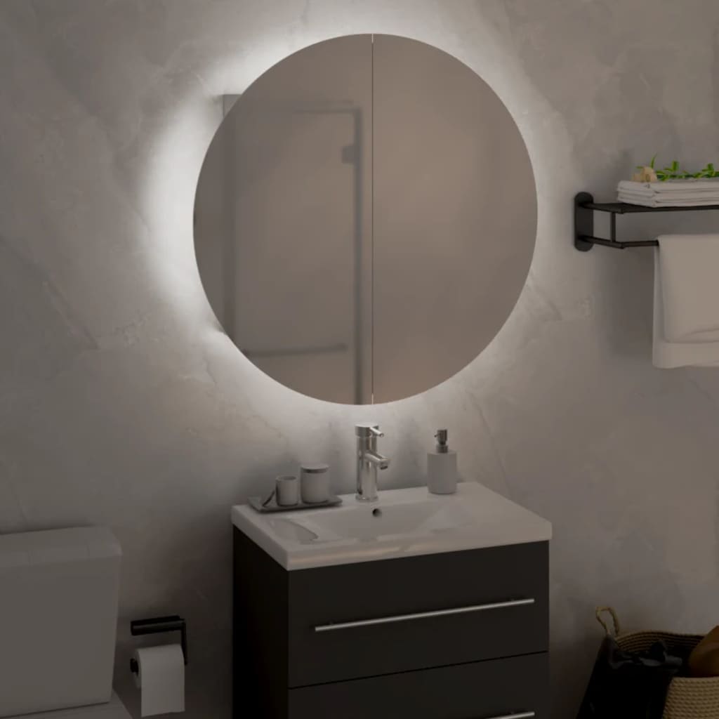 Kupaonski ormarić s okruglim ogledalom LED bijeli 47x47x17,5 cm