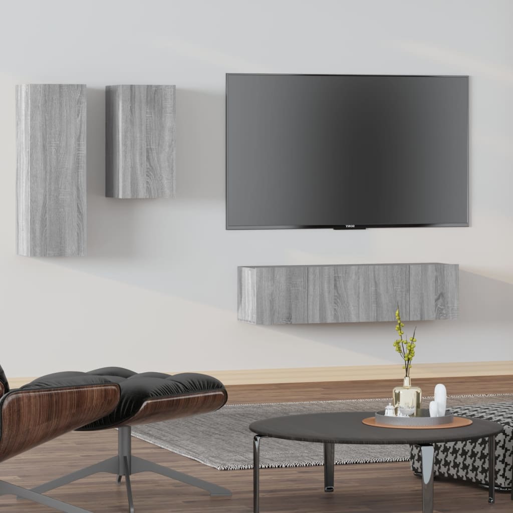 4-dijelni set TV ormarića sivog sonome konstruirano drvo