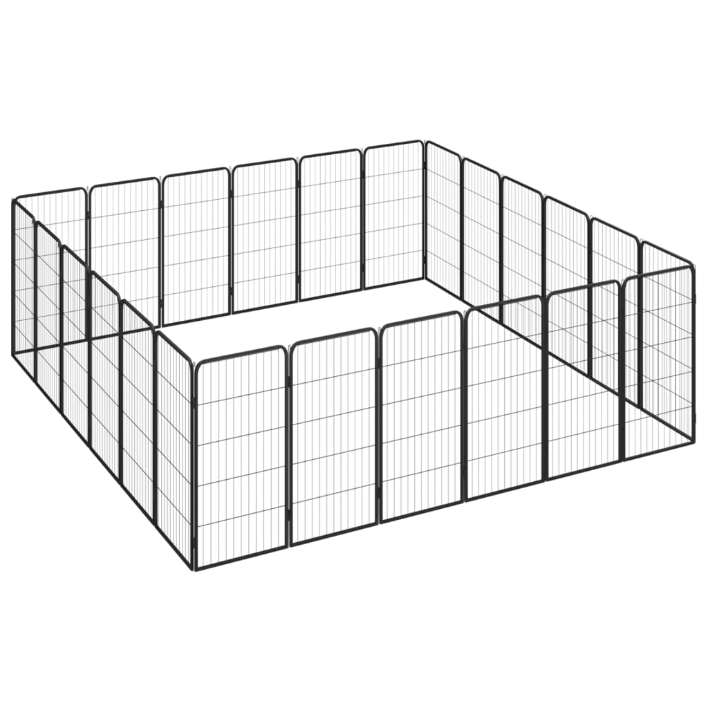 Ograda za pse s 24 panela crna 50 x 100 cm čelik obložen prahom