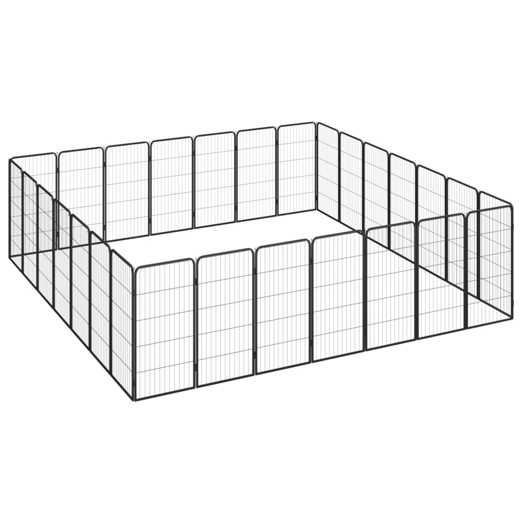 Ograda za pse s 28 panela crna 50 x 100 cm čelik obložen prahom