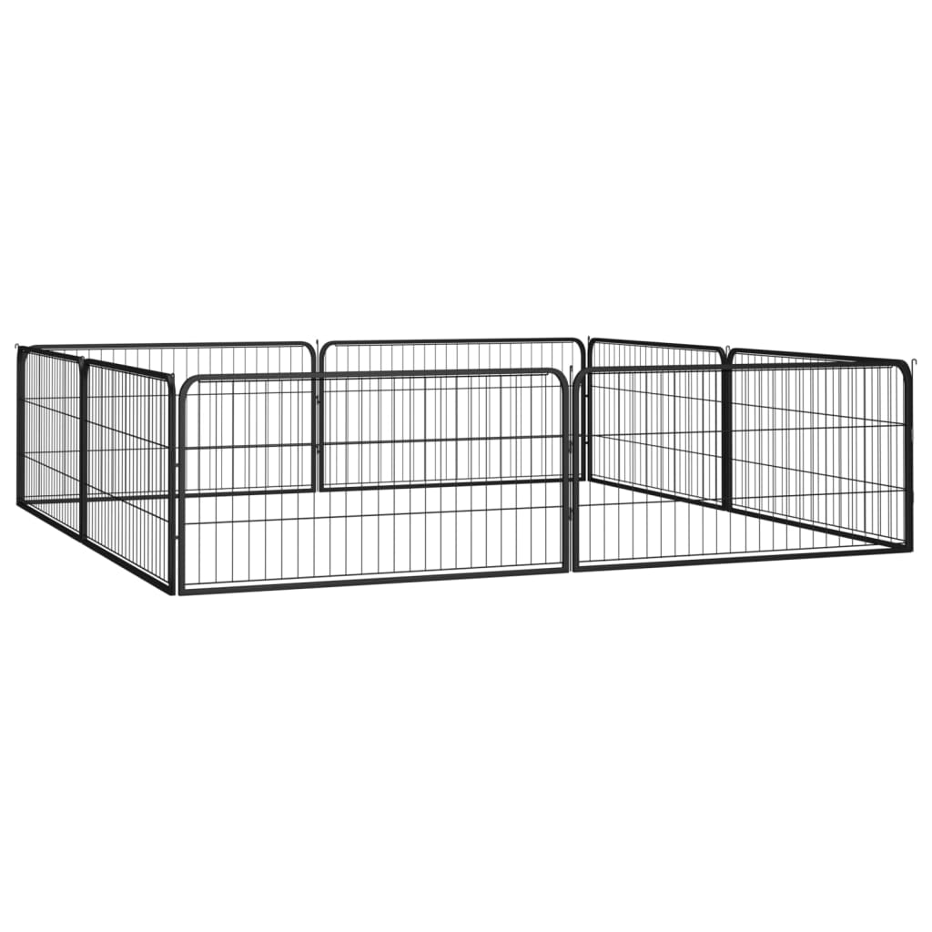 Ograda za pse s 8 panela crna 100 x 50 cm čelik obložen prahom