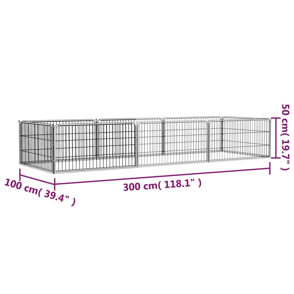 Ograda za pse s 8 panela crna 100 x 50 cm čelik obložen prahom