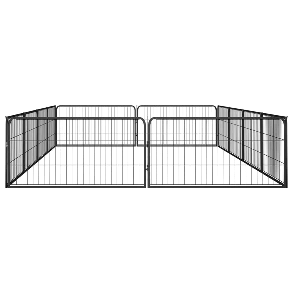Ograda za pse s 12 panela crna 100 x 50 cm čelik obložen prahom