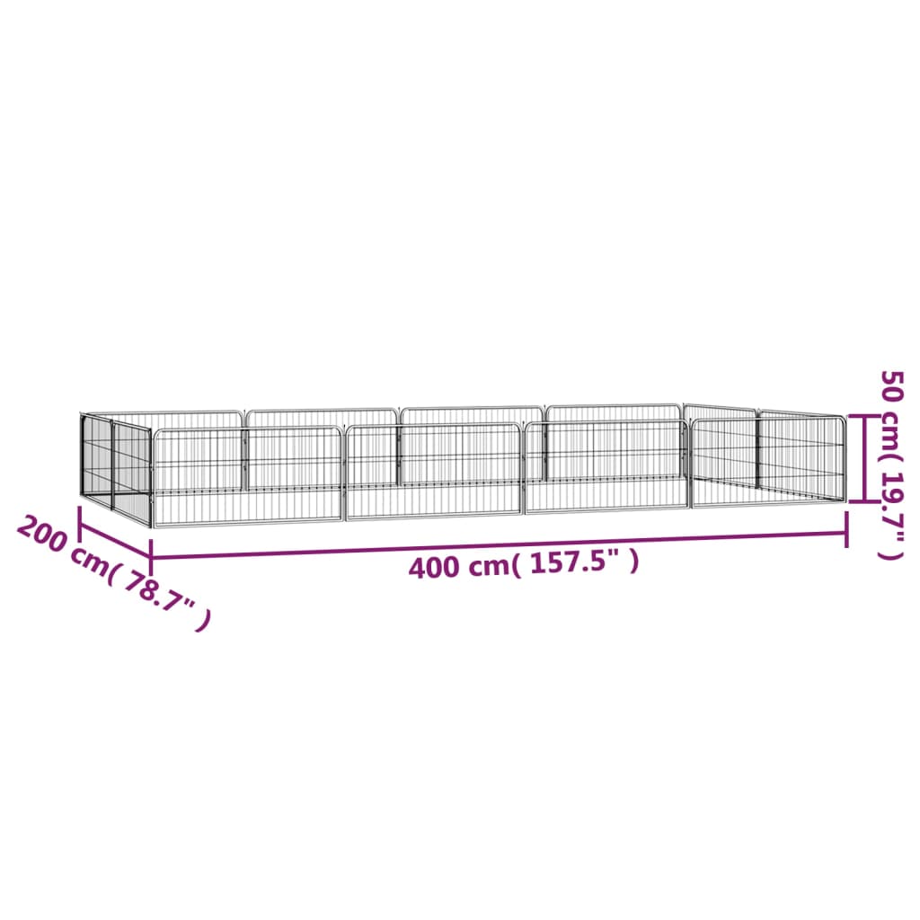 Ograda za pse s 12 panela crna 100 x 50 cm čelik obložen prahom