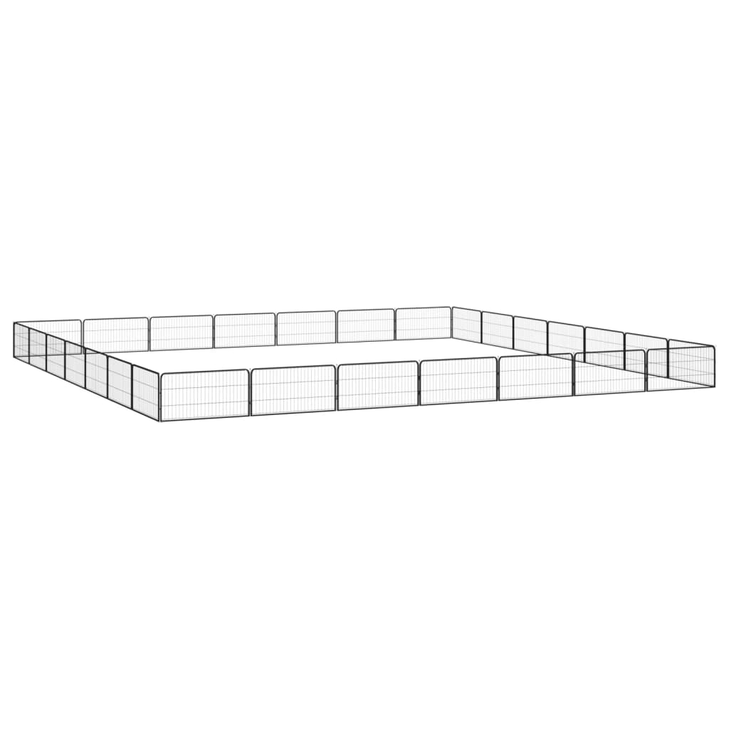 Ograda za pse s 28 panela crna 100 x 50 cm čelik obložen prahom