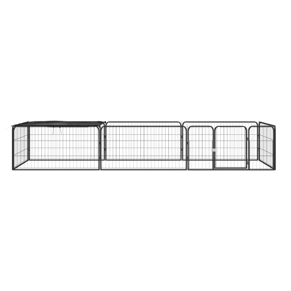 Ograda za pse s 8 panela crna 100 x 50 cm čelik obložen prahom