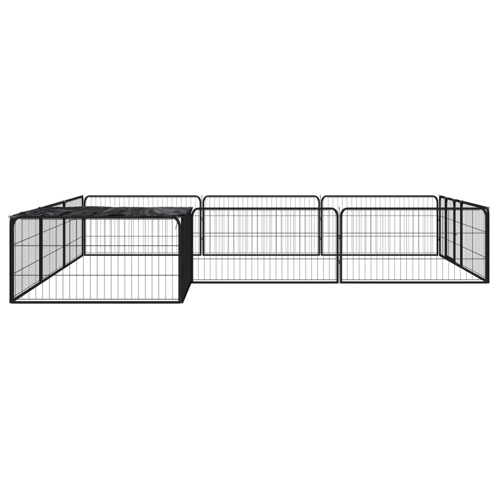 Ograda za pse s 12 panela crna 100 x 50 cm čelik obložen prahom