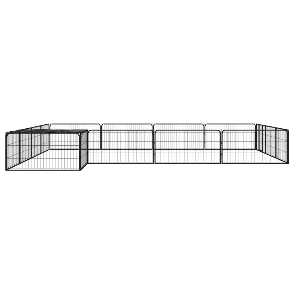 Ograda za pse s 16 panela crna 100 x 50 cm čelik obložen prahom