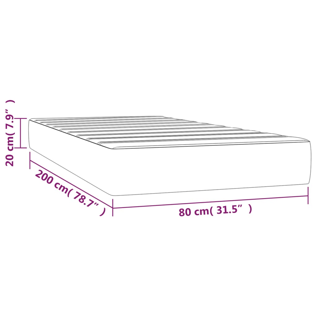 Madrac s džepičastim oprugama srednje tvrdoće rozi 80 x 200 x 20 cm baršunasti