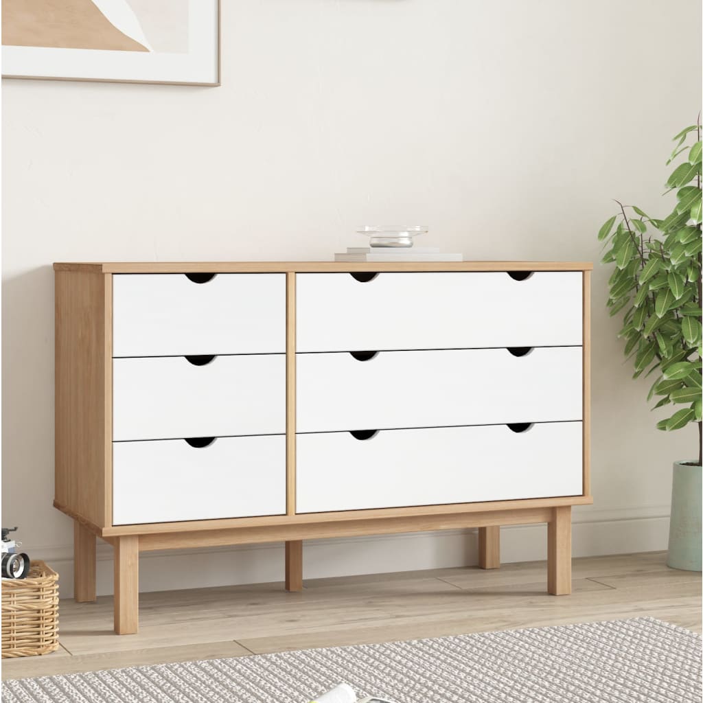 Ladičar OTTA smeđe-bijeli 111x43x73,5 cm od masivne borovine