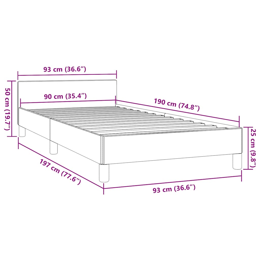Okvir kreveta s uzglavljem bez madraca crni 90x190cm od tkanine