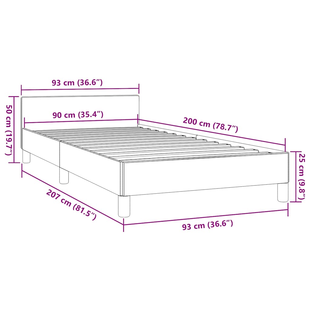 Okvir kreveta s uzglavljem bez madraca crni 90x200cm od tkanine
