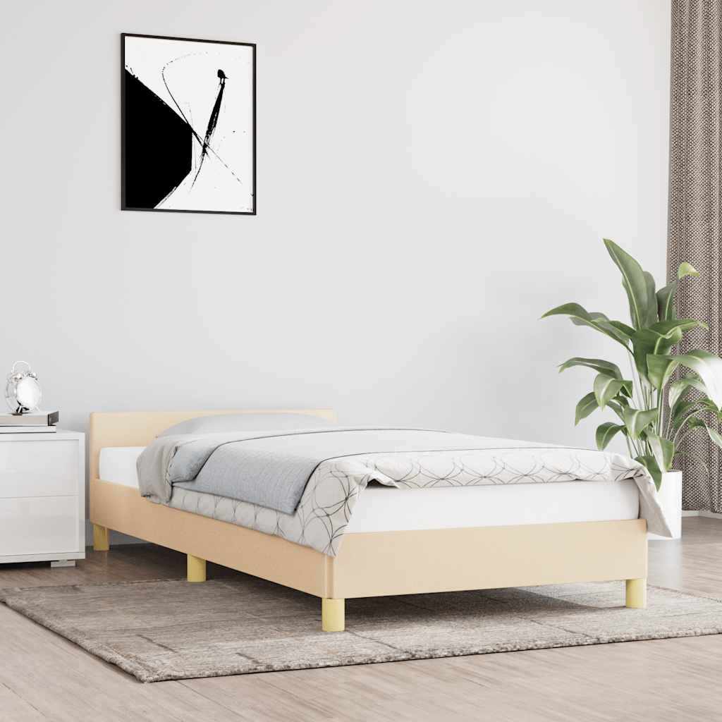 Okvir kreveta s uzglavljem bez madraca krem 90x200cm od tkanine