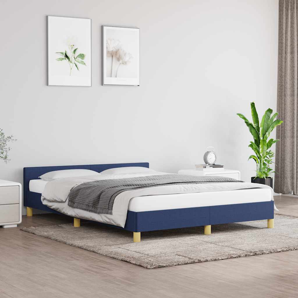 Okvir kreveta s uzglavljem bez madraca plavi 140x190 cm tkanine