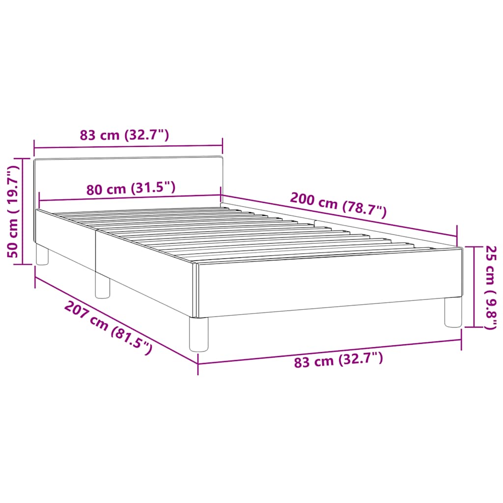 Okvir za krevet bez madraca tamnosivi 80x200 cm baršunasti